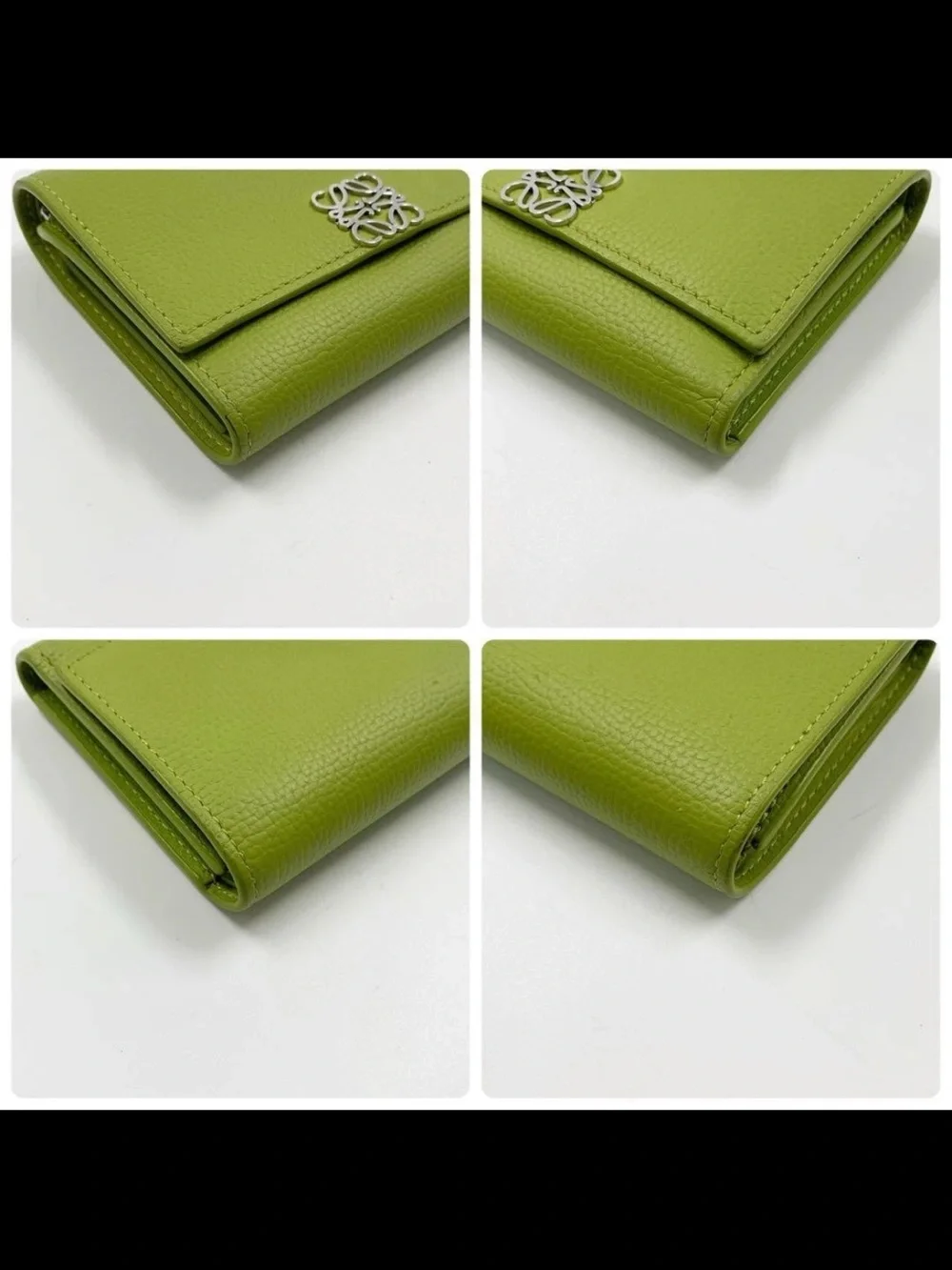 Loewe Lime Green Anagram Pebbled Leather Wallet